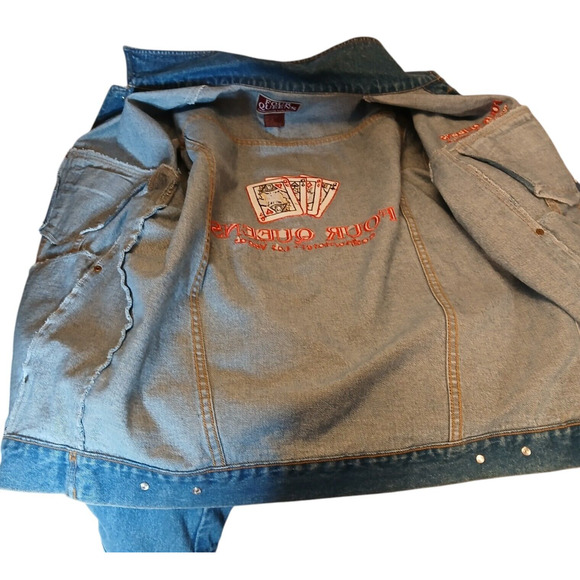 Vintage Mens Large Denim Jacket Four Queens Casino Hotel Las Vegas Blue Denim - Picture 6 of 11